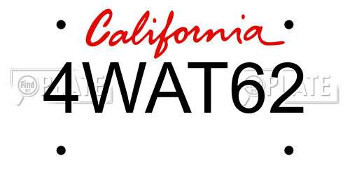 4WAT62 California License Plate