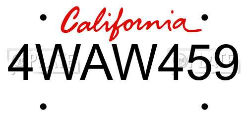 4WAW459 California License Plate