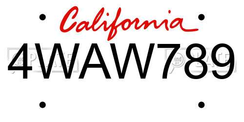 4WAW789 California License Plate