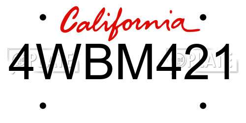 4WBM421 California License Plate