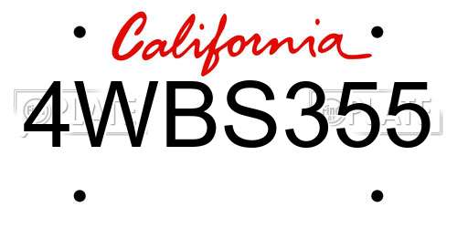4WBS355 California License Plate