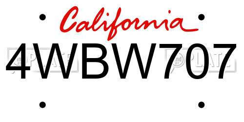 4WBW707 California License Plate