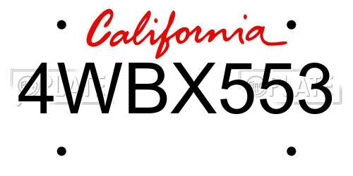 4WBX553 California License Plate