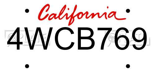 4WCB769 California License Plate