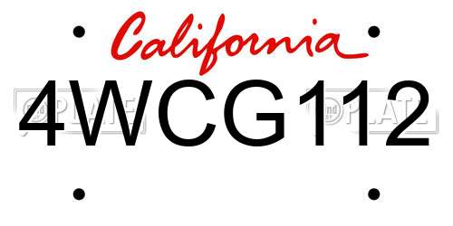 4WCG112 California License Plate