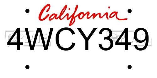 4WCY349 California License Plate