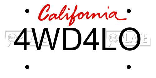4WD4LO California License Plate