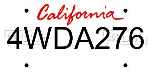 4WDA276 California License Plate
