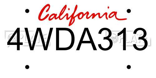 4WDA313 California License Plate