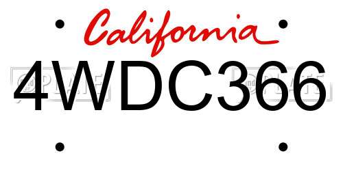 4WDC366 California License Plate