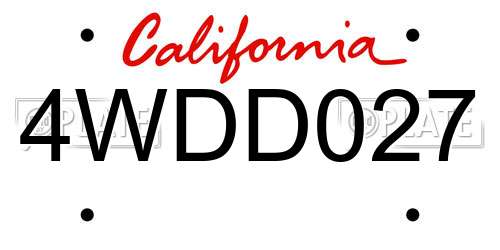 4WDD027 California License Plate