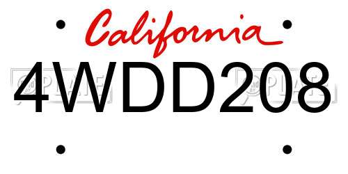 4WDD208 California License Plate