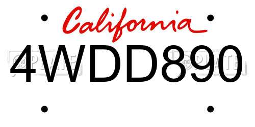 4WDD890 California License Plate