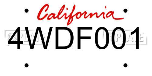 4WDF001 California License Plate