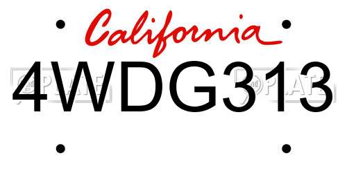 4WDG313 California License Plate