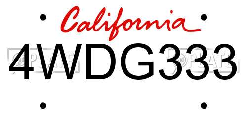 4WDG333 California License Plate