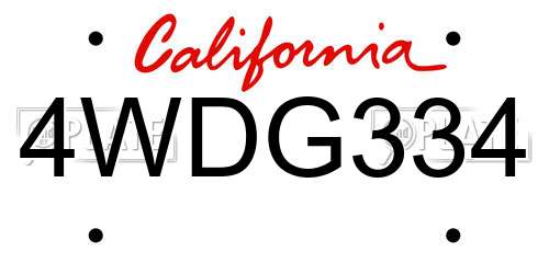 4WDG334 California License Plate