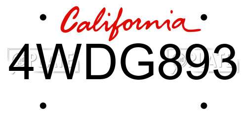 4WDG893 California License Plate