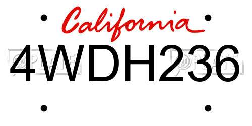 4WDH236 California License Plate