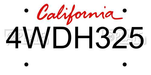 4WDH325 California License Plate