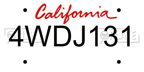 4WDJ131 California License Plate