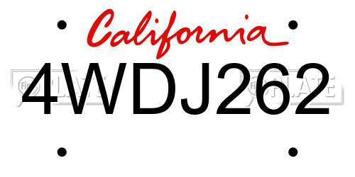 4WDJ262 California License Plate
