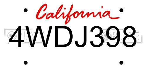 4WDJ398 California License Plate