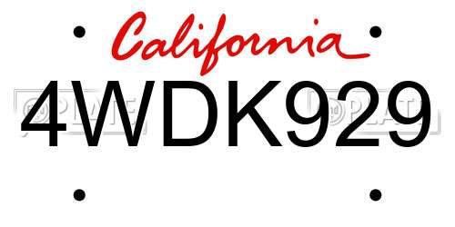4WDK929 California License Plate