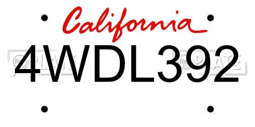4WDL392 California License Plate