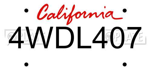 4WDL407 California License Plate