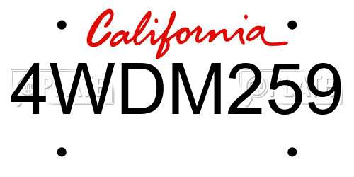 4WDM259 California License Plate