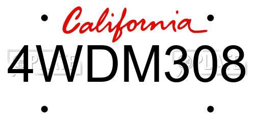 4WDM308 California License Plate