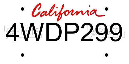4WDP299 California License Plate