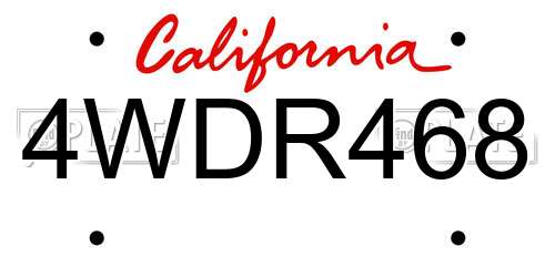 4WDR468 California License Plate