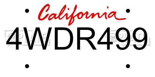 4WDR499 California License Plate