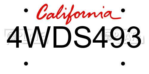4WDS493 California License Plate