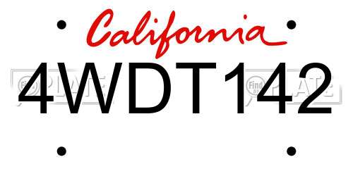 4WDT142 California License Plate