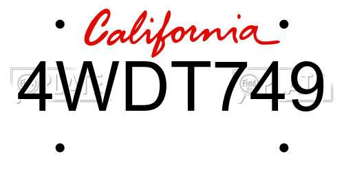 4WDT749 California License Plate
