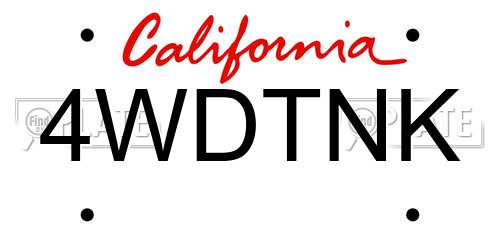 4WDTNK California License Plate