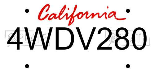 4WDV280 California License Plate