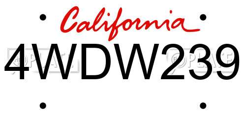 4WDW239 California License Plate