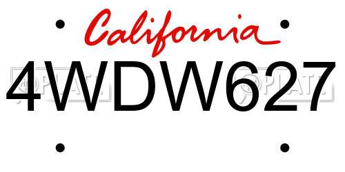4WDW627 California License Plate