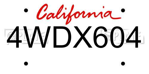 4WDX604 California License Plate