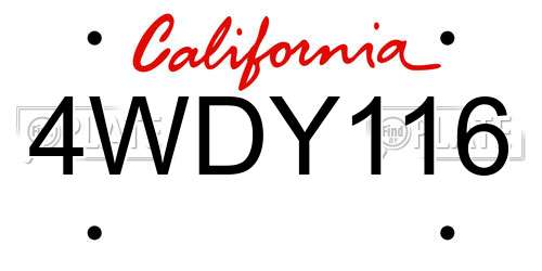 4WDY116 California License Plate