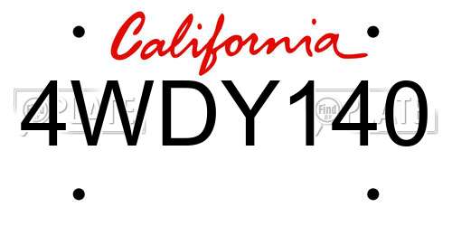 4WDY140 California License Plate