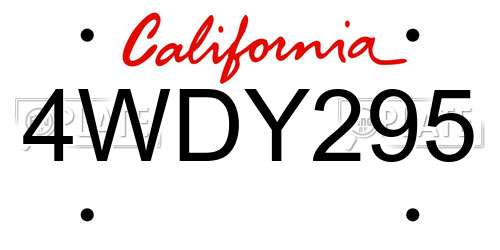 4WDY295 California License Plate
