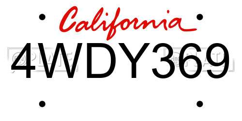 4WDY369 California License Plate