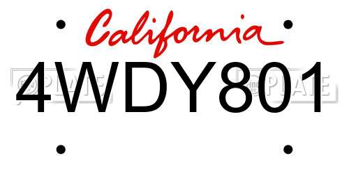 4WDY801 California License Plate