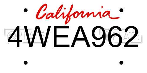 4WEA962 California License Plate