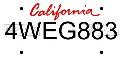 4WEG883 California License Plate